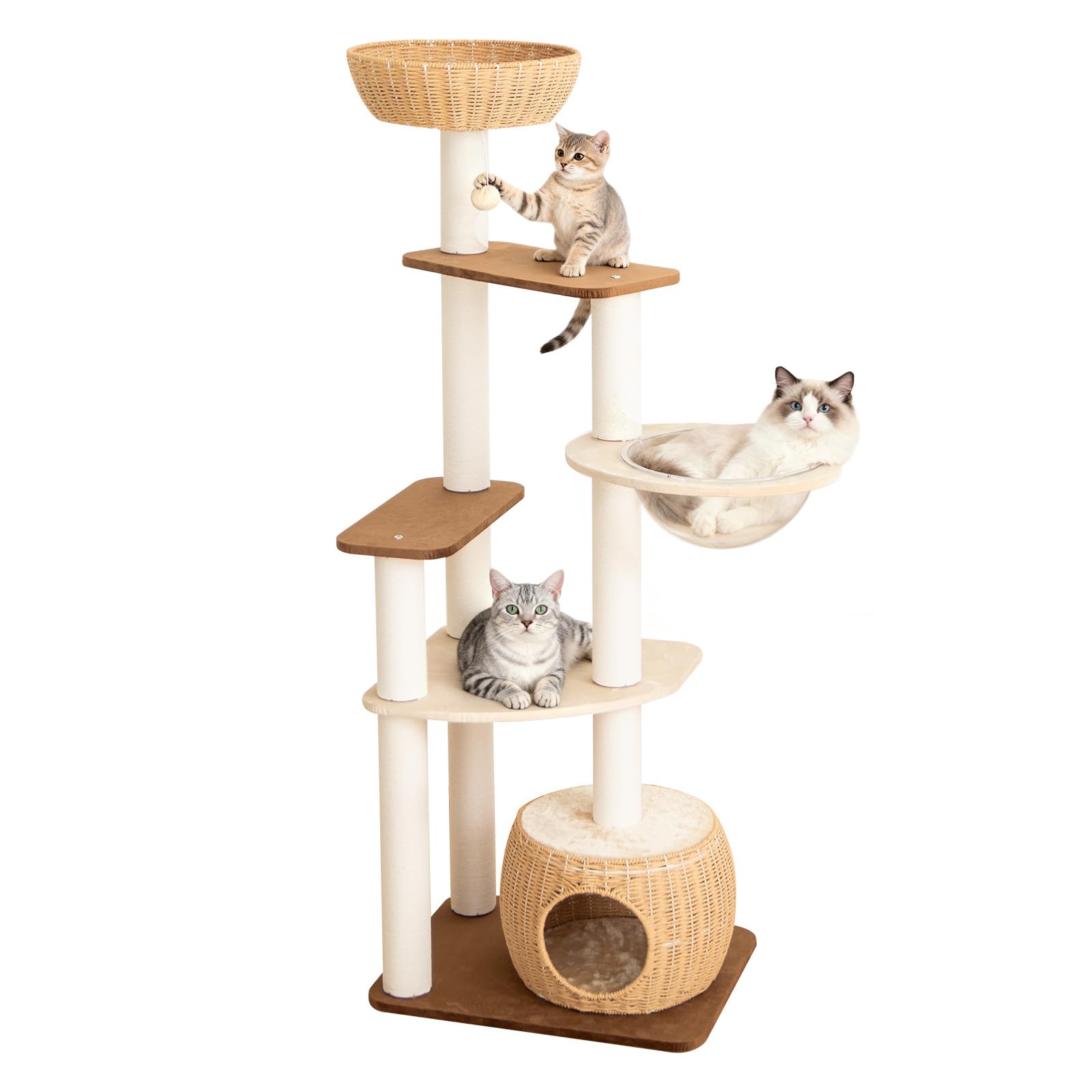 Amazon | PETTIFUL キャットタワー 据え置き 大型猫 おしゃれ 生地張り